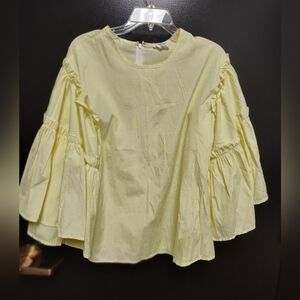 Anthro dRA Yellow Riffled Sleeve Blouse